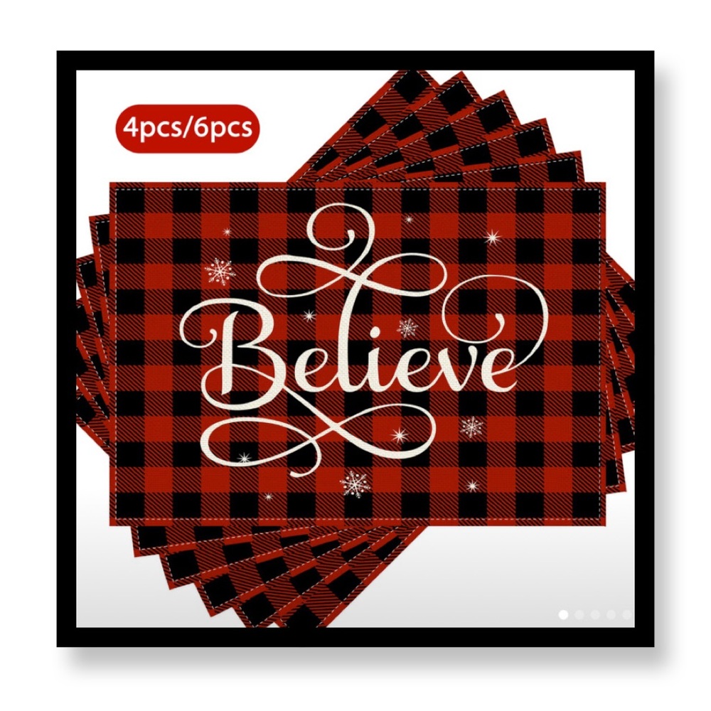 (New in package)Buffalo Plaid 'Believe' Holiday Placemats